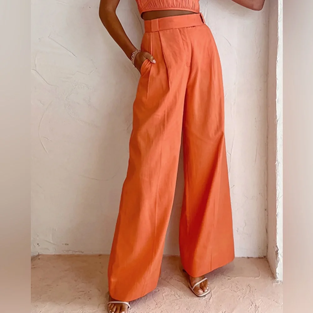 Vitamin C Linen Cotton Wide Leg Pants - Picture 2 of 4